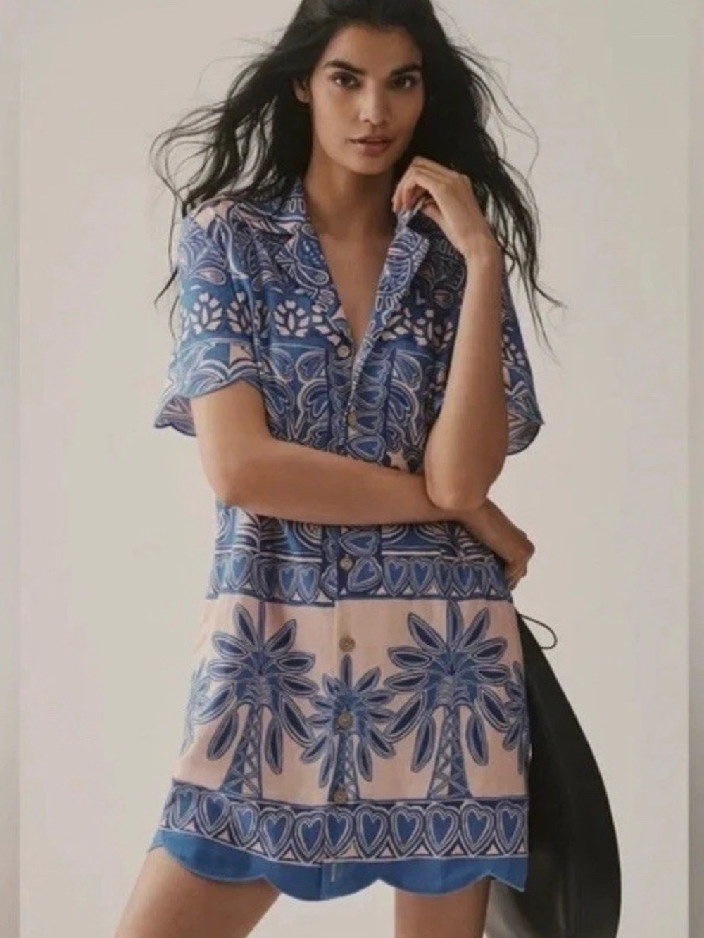 FARM Rio Blue and Cream Printed Short Dress